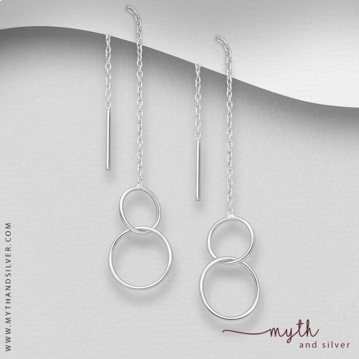 Double linked circle threader earrings in 925 Sterling silver