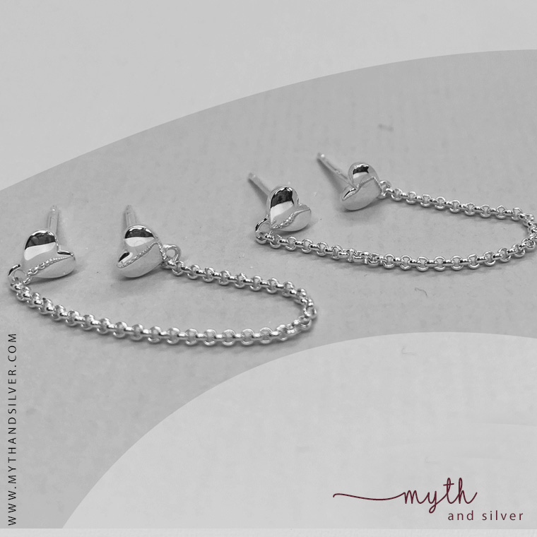 925 Sterling Silver Heart Double Piercing Earrings | Myth and Silver