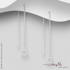 Sterling silver tiny circle threader earrings