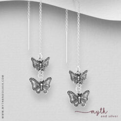 Sterling silver oxidised butterfly threader earrings