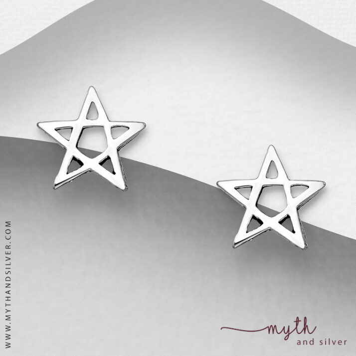 Sterling silver pentagram stud earrings