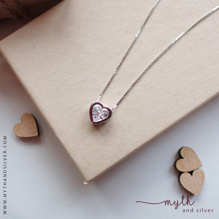 Sterling Silver Cubic Zirconia Heart Necklace | Myth and Silver