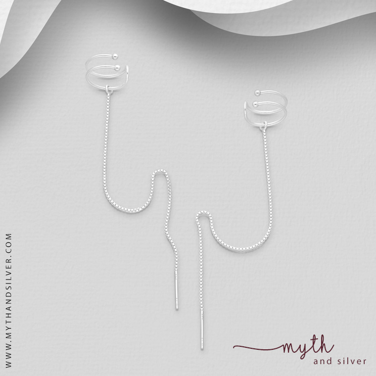 Sterling Silver Threader Earrings with Ear Cuff attached | Myth and Silver