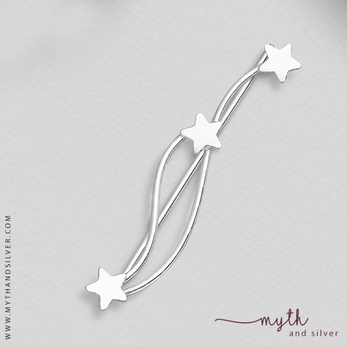 Three star ear climber in sterling silver