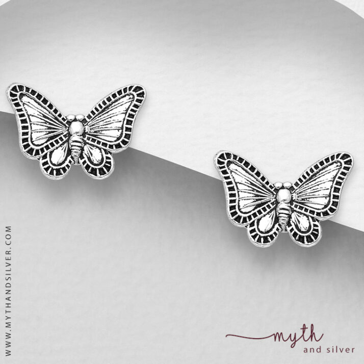 Oxidised butterfly stud earrings
