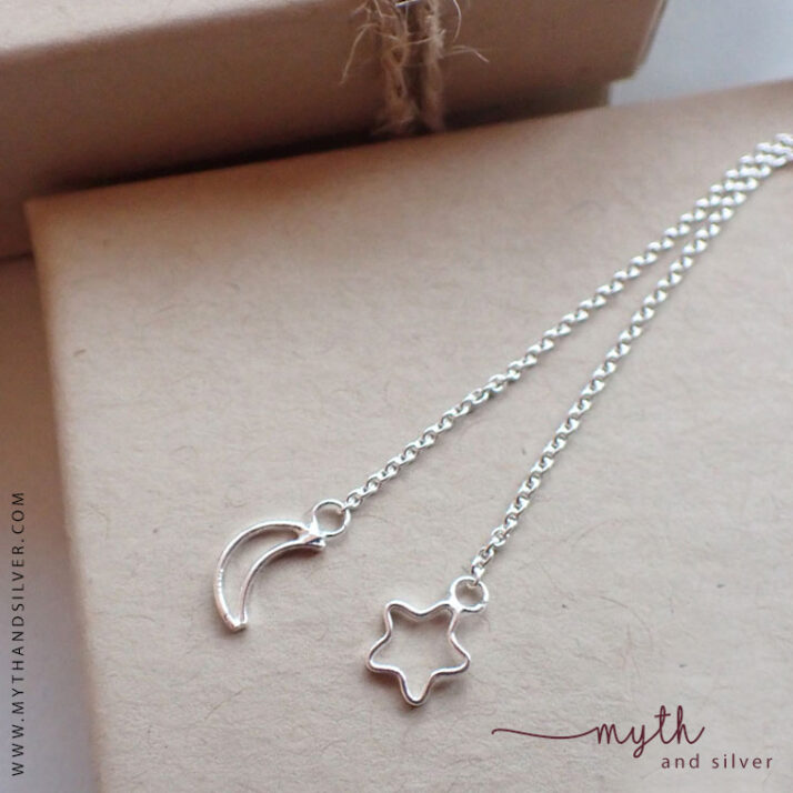 Sterling silver star and moon mismatch earrings