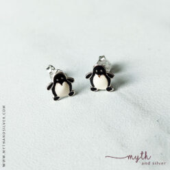 925 Sterling silver black and white penguin stud earrings
