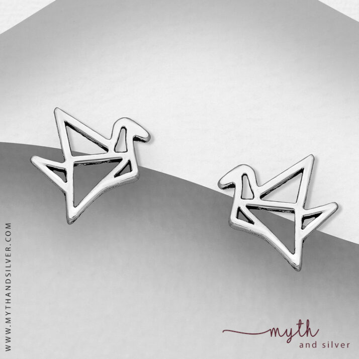 925 Sterling silver origami bird stud earrings