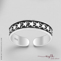 925 Sterling silver oxidised star design adjustable toe ring