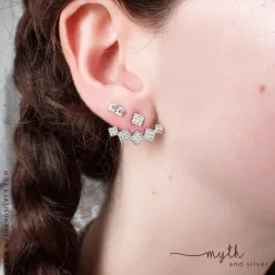 Geo ear jacket earrings - squares with pave set CZ