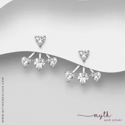 925 Sterling Silver Heart Jacket Earrings, Decorated with CZ Simulated Diamonds