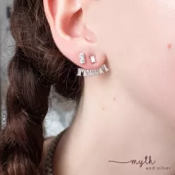 Silver geo ear jacket earrings