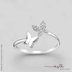 925 Sterling Silver Butterfly Adjustable Ring, Decorated with CZ Simulated Diamonds