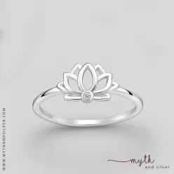 925 Sterling silver lotus ring with cubic zirconia