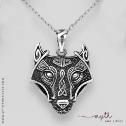 925 Sterling Silver Celtic Wolf Pendant