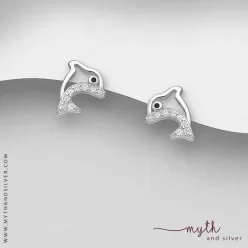 Dolphin silver stud earrings with cz
